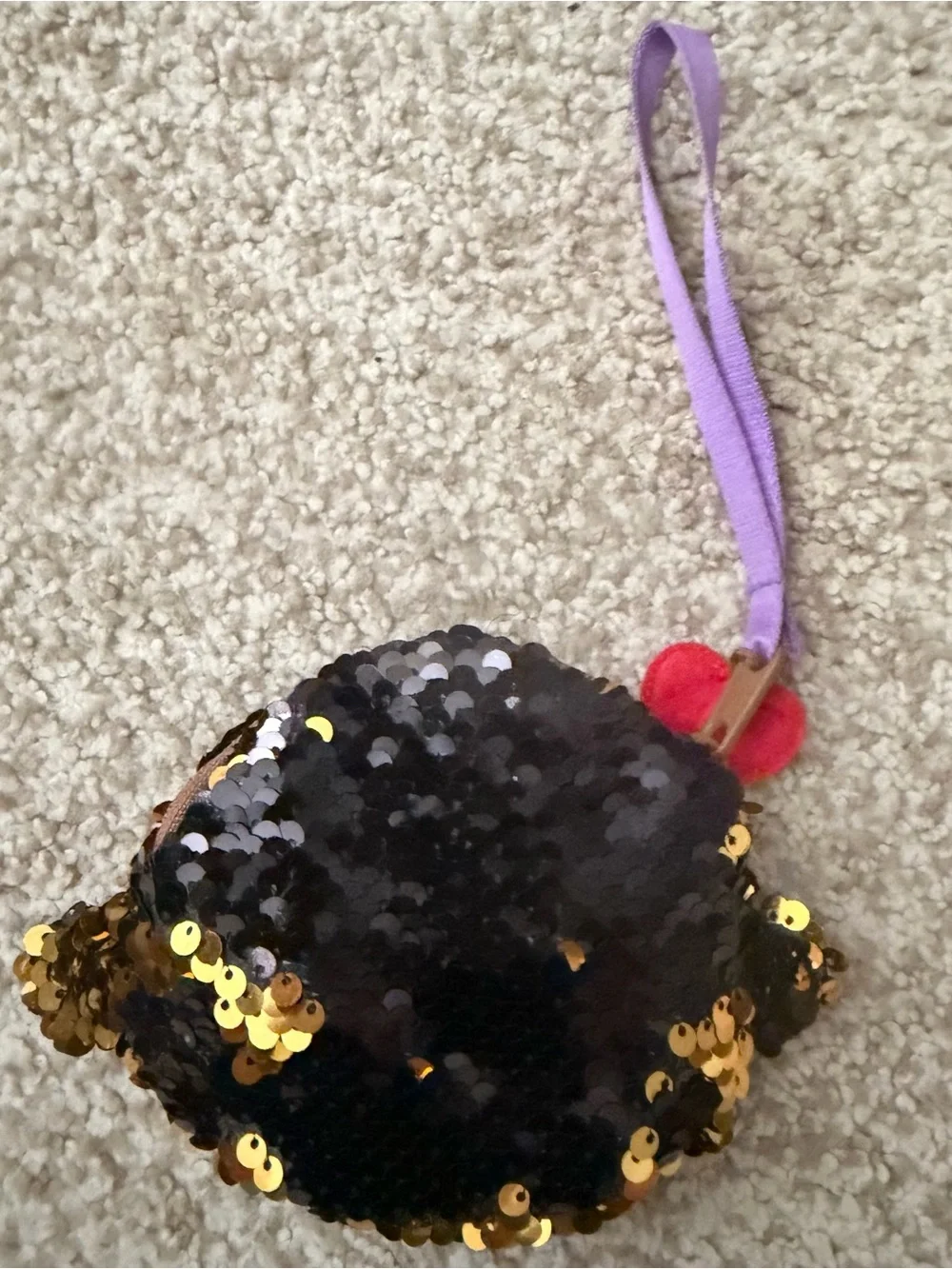 Ty Gold Sequin Monkey coconut Bag Charm with Purple Accents